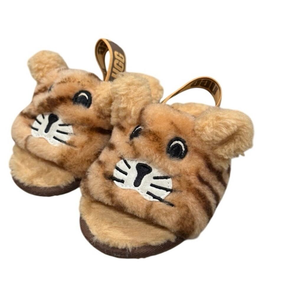 UGG Fluff Yeah Tiger Stuffie Toddler 9C Brown Shearling Slide Sandals Slippers